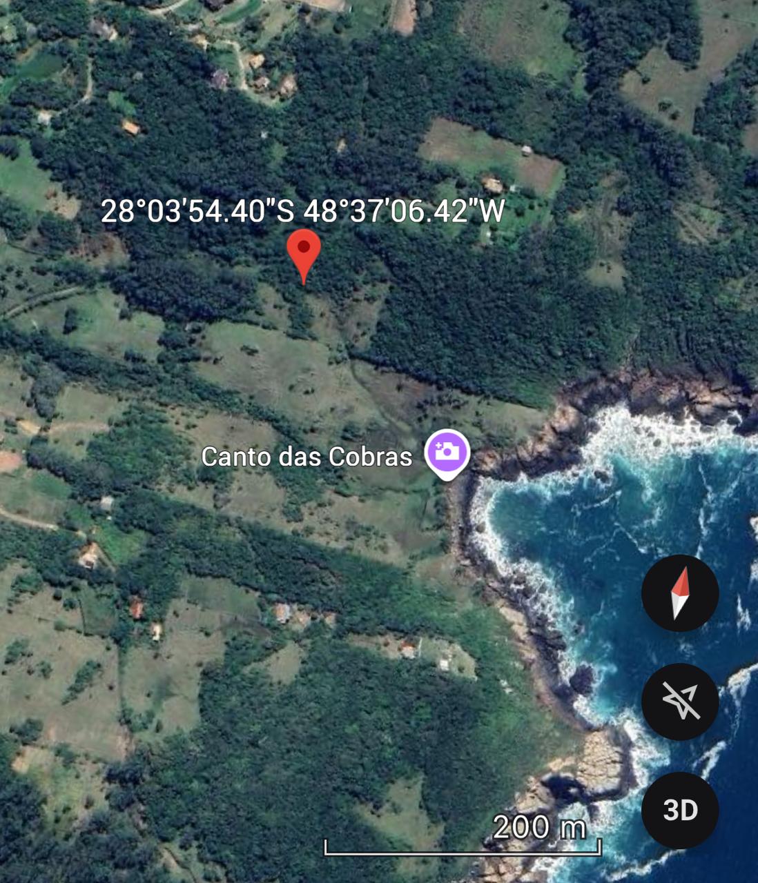 Imagem aérea da localização do Costão das Cobras