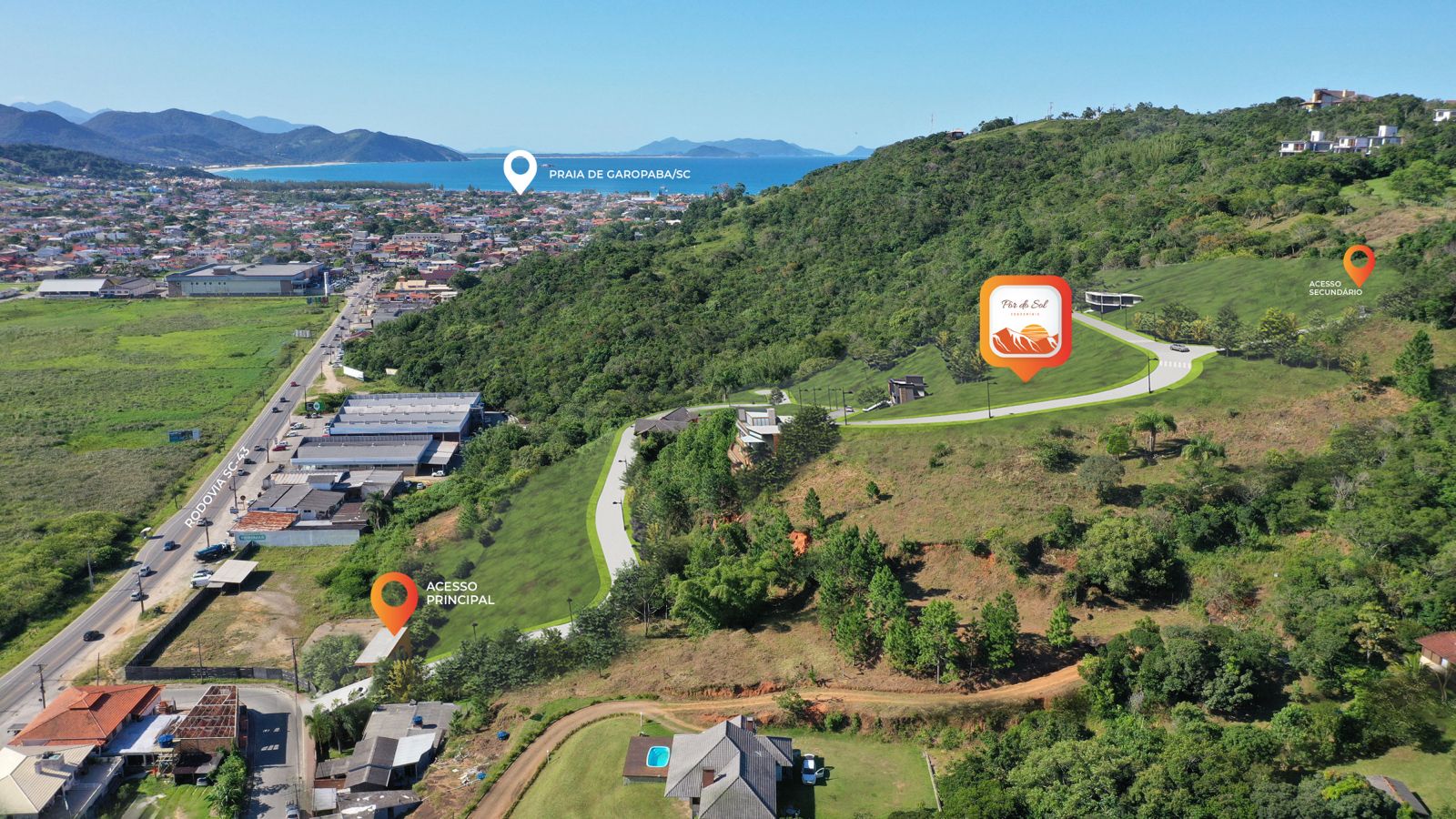 Vista aérea da localização do condomínio em Garopaba